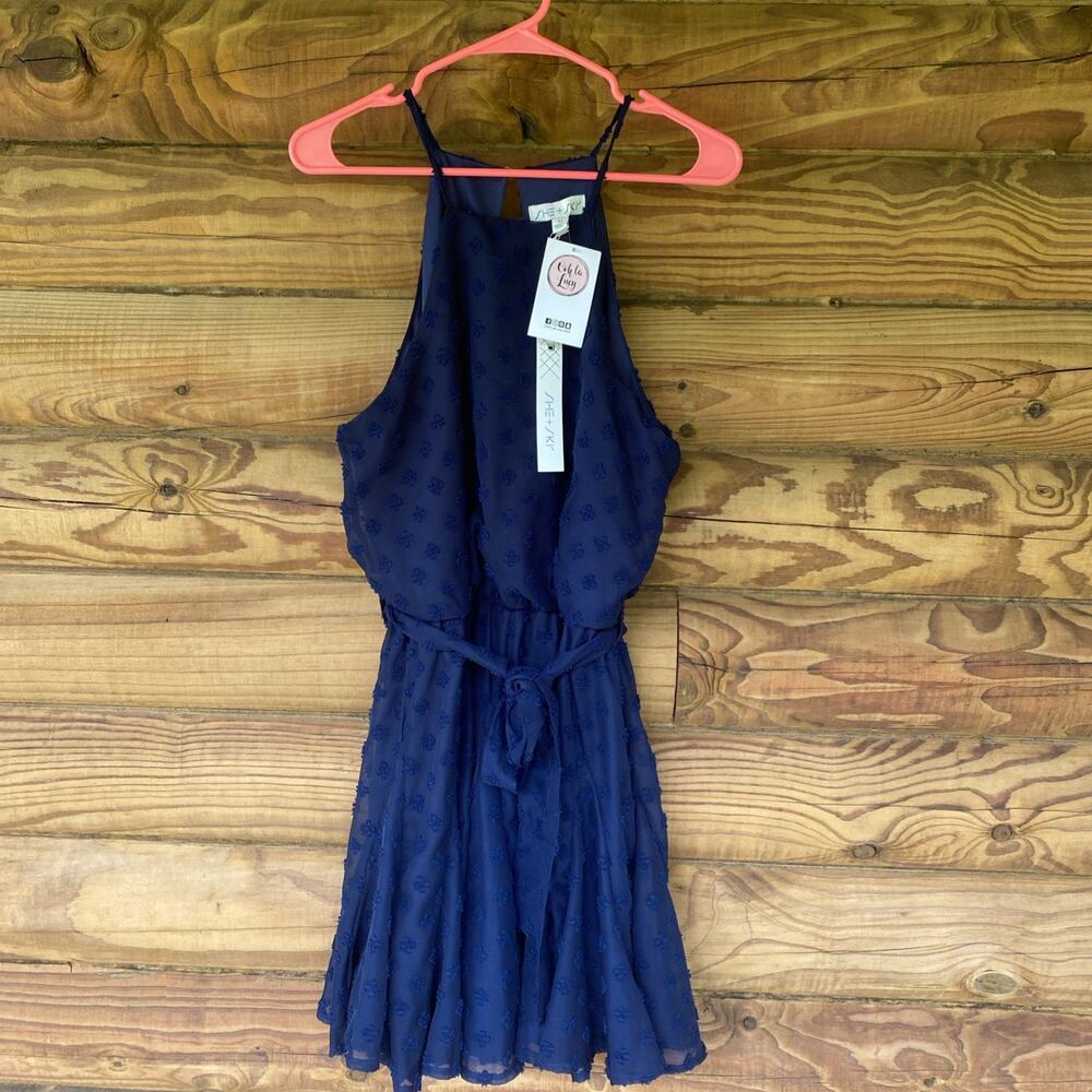 she + Sky size M blue open back spaghetti strap elastic waist dress J19